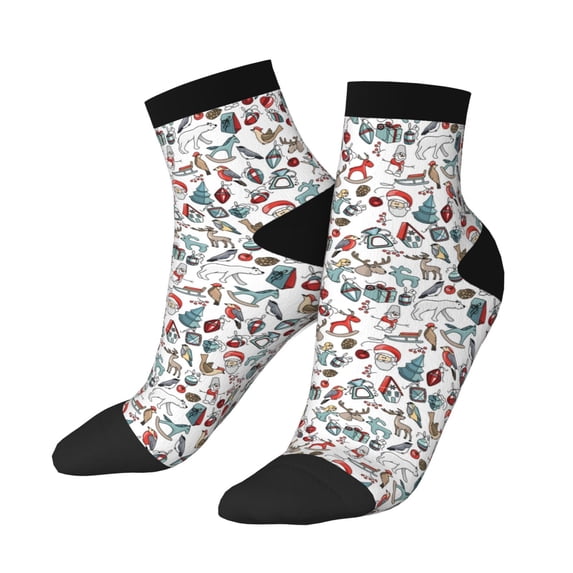 Uemuo Christmas Elements Printed Crew Socks, Moisture-Wicking Socks, Athletic Socks for Men Breathable Cushion Socks Casual Sport Socks for Running Traveling