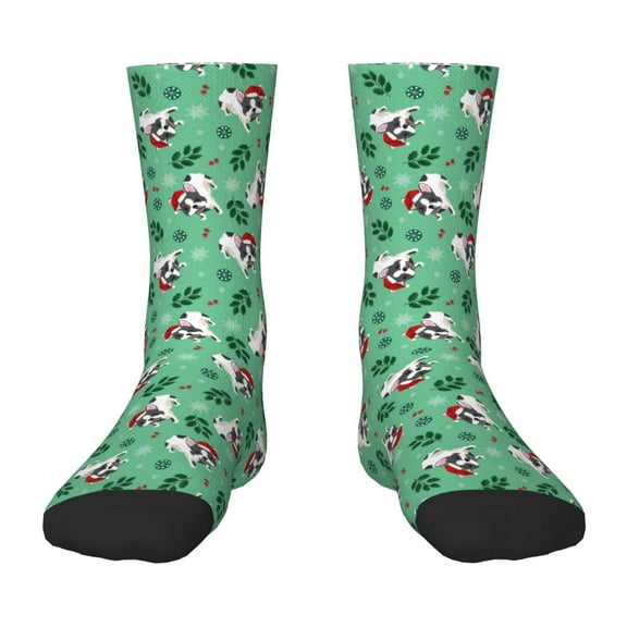 Uemuo Christmas French Bulldog Printed Kids Boys Socks Seamless Crew Socks Crazy Funny Athletic Sport Socks for Children