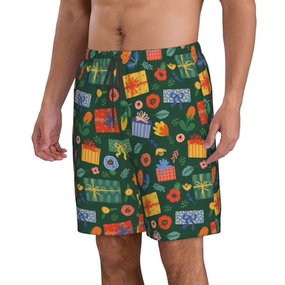 Uemuo Christmas Gift Pattern Men's Swim Trunks Hawaiian Beach Bathing Suit Swimsuits Beach Quick-Dry Shorts with Pockets-Small