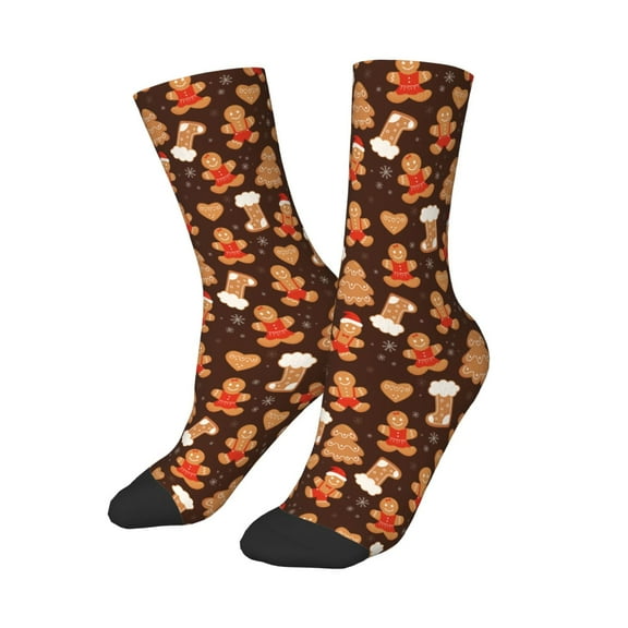 Uemuo Christmas Gingerbread Cookies Printed Kids Boys Socks Seamless Crew Socks Crazy Funny Athletic Sport Socks for Children