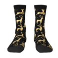 Uemuo Christmas Gold Deers Pattern Women's Crew Socks, Soft Durable