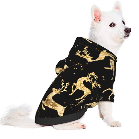Uemuo Christmas Gold Deers for Winter Dog Hoodie Sweatshirts with Pockets Warm Dog Clothes for Small Dogs Chihuahua-Small