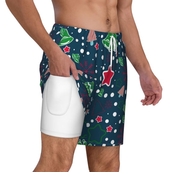 Uemuo Christmas Pattern Mens Swim Trunks Quick Dry Board Shorts with Mesh Lining, Stretch Beach Shorts Quick Dry No-Chafing Board Shorts-3X-Large