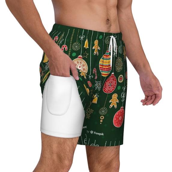 Uemuo Christmas Pattern Mens Swim Trunks Quick Dry Board Shorts with Mesh Lining, Stretch Beach Shorts Quick Dry No-Chafing Board Shorts-XX-Large