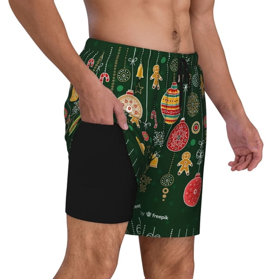 Uemuo Christmas Pattern Mens Swim Trunks Quick Dry Board Shorts with Mesh Lining, Stretch Beach Shorts Quick Dry No-Chafing Board Shorts-XX-Large