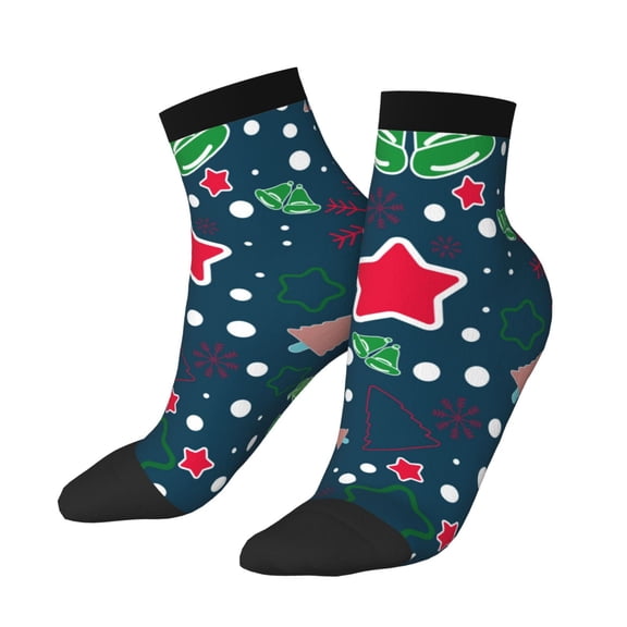Uemuo Christmas Printed Crew Socks, Moisture-Wicking Socks, Athletic Socks for Men Breathable Cushion Socks Casual Sport Socks for Running Traveling
