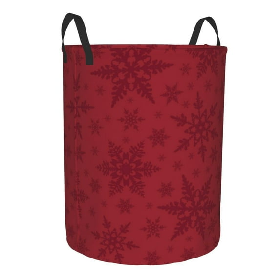 Uemuo Christmas Red Snowflakes Pattern Circular Laundry Hamper Basket with handles,Collapsible laundry basket,Large capacity laundry hamper,Laundry Organizer-Small