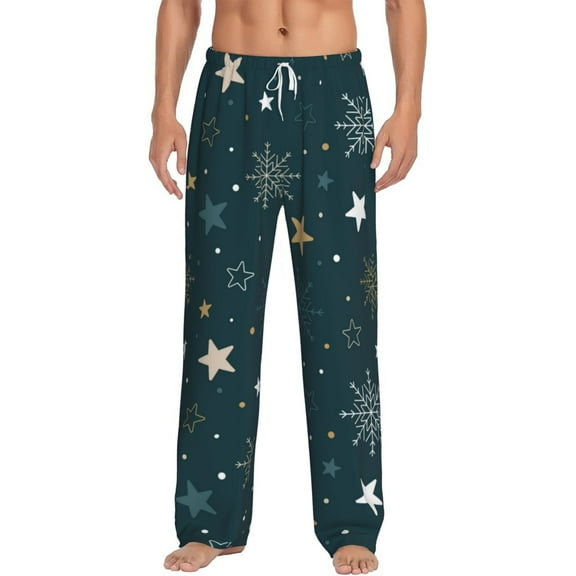 Uemuo Christmas Snowflake Pattern Men's Wide Leg Palazzo Lounge Pants with Pockets Light Weight Loose Comfy Casual Pajama Pants-Medium