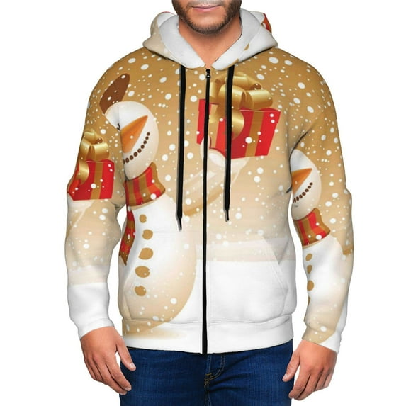 Uemuo Christmas Snowman Gift for Men's Fashion Full-zip Hoodies & Sweatshirts with Kangaroo Pocket, Zip-up Hooded Sweatshirt, Moisture Wicking & Breathable-XX-Large
