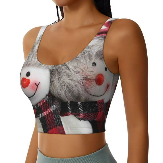 Uemuo Christmas Snowman With Hat Pattern Women's Sports Bra - High Impact Support, Breathable, and Comfortable Athletic Bra for Running, Yoga, and Workouts