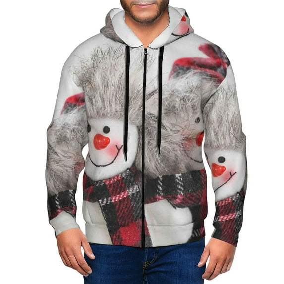 Uemuo Christmas Snowman With Hat for Men's Fashion Full-zip Hoodies & Sweatshirts with Kangaroo Pocket, Zip-up Hooded Sweatshirt, Moisture Wicking & Breathable-3X-Large