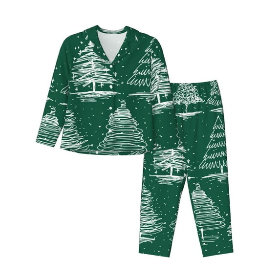Uemuo Christmas Trees Pattern Womens Pajama Sets,PJ Set for Women,Pajamas for Women Logo,Long Sleeve Pajama Set for Women,Soft Long Sleeve Top With Pants-X-Large
