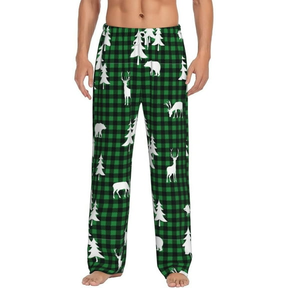 Uemuo Christmas tree green plaid Pattern Men's Wide Leg Palazzo Lounge Pants with Pockets Light Weight Loose Comfy Casual Pajama Pants-Small