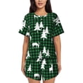 thumbnail image 1 of Uemuo Christmas tree green plaid Pattern Women's Short-Sleeved Pajama, Button-Front Loungewear, 2-Piece Summer Sleepwear, Elastic Drawstring Shorts-3X-Large, 1 of 7