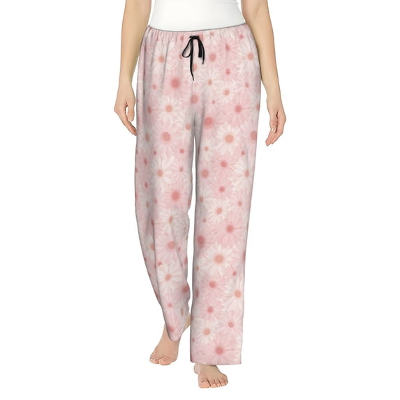 Uemuo Chrysanthemum Pattern Women's Wide Leg Palazzo Lounge Pants with Pockets Light Weight Loose Comfy Casual Pajama Pants-Small