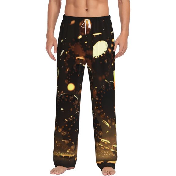 Uemuo Classical Golden Casino Pattern Men's Wide Leg Palazzo Lounge Pants with Pockets Light Weight Loose Comfy Casual Pajama Pants-Small