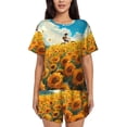 thumbnail image 1 of Uemuo Clear Sky Sunflower Pattern Women's Short-Sleeved Pajama, Button-Front Loungewear, 2-Piece Summer Sleepwear, Elastic Drawstring Shorts-XX-Large, 1 of 7