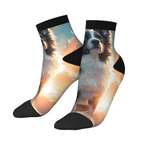 Uemuo Cloud Border Collie Printed Crew Socks, Moisture-Wicking Socks, Athletic Socks for Men Breathable Cushion Socks Casual Sport Socks for Running Traveling
