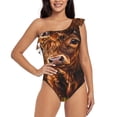 thumbnail image 1 of Uemuo Cloud Sky Sunflower Cow Print Women's One Piece Swimsuit Asymmetrical Neck Bathing Suit One Shoulder Side Cutout Ruffle Swimwear-Medium, 1 of 6