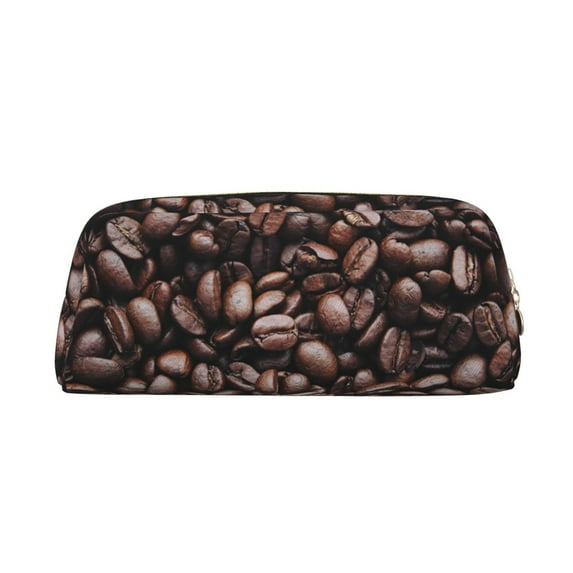 Uemuo Coffee Bean Printed Leather Pencil Case, Pencil Pouch, Portable Pencil Bag, Pen Case for& Office