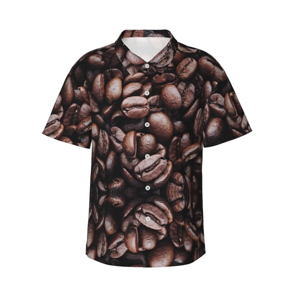 Uemuo Coffee Bean Printed Regular Fit Short Sleeve Casual Hawaiian Shirt for Men,Aloha shirt,Tropical shirt,Floral print shirt,Vacation Beach shirt-Small