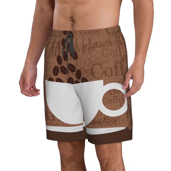 Uemuo Coffee Cafe Cup Pattern Men's Swim Trunks Hawaiian Beach Bathing Suit Swimsuits Beach Quick-Dry Shorts with Pockets-Large