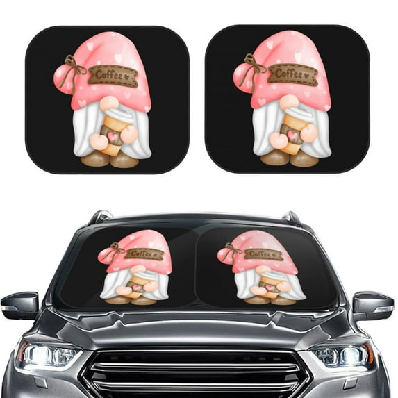 Uemuo Coffee Gnome (1) Printed 2 PCS Car Windshield Sun Shade, Auto Sun Heat and UV Rays Blocker, Foldable Automotive Front Window Sunshade Protector