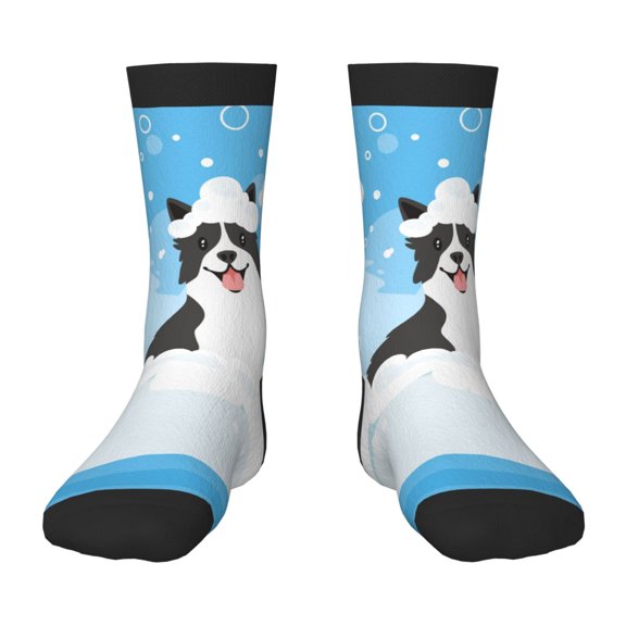 Uemuo Collie in Bathtub Printed Kids Boys Socks Seamless Crew Socks Crazy Funny Athletic Sport Socks for Children