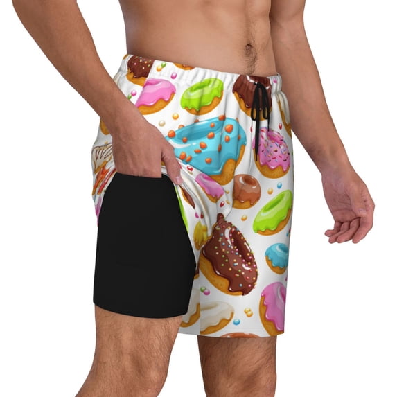 Uemuo Color Donut Pattern Mens Swim Trunks Quick Dry Board Shorts with Mesh Lining, Stretch Beach Shorts Quick Dry No-Chafing Board Shorts-3X-Large