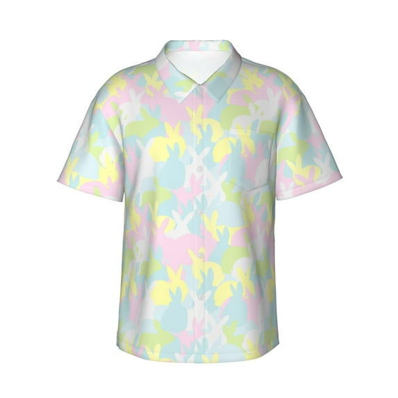 Uemuo Color Rabbit Printed Regular Fit Short Sleeve Casual Hawaiian Shirt for Men,Aloha shirt,Tropical shirt,Floral print shirt,Vacation Beach shirt-3X-Large