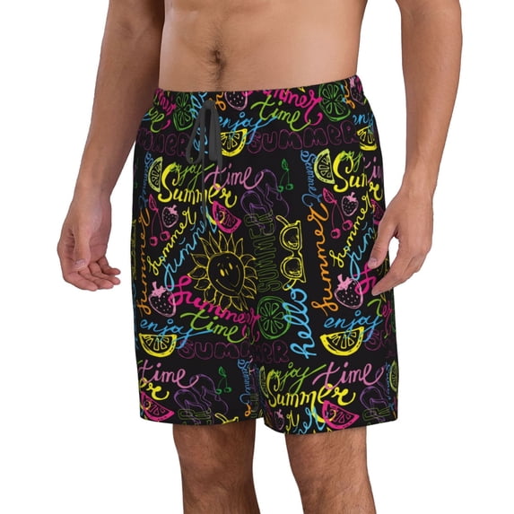 Uemuo Color Summer Pattern Men's Swim Trunks Hawaiian Beach Bathing Suit Swimsuits Beach Quick-Dry Shorts with Pockets-X-Large