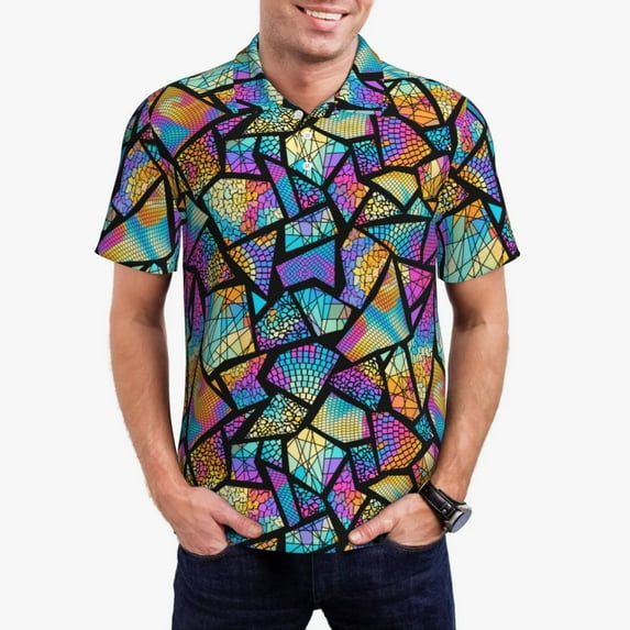 Uemuo Colored Glass1 for Men’s Golf Shirt – Premium Pique Cotton Polo, Soft & Breathable Casual Short Sleeve Shirt, Comfortable Activewear for Sports & Leisure-X-Large