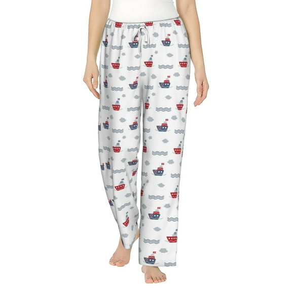Uemuo Colored Sail Boats Pattern Women's Wide Leg Palazzo Lounge Pants with Pockets Light Weight Loose Comfy Casual Pajama Pants-Small