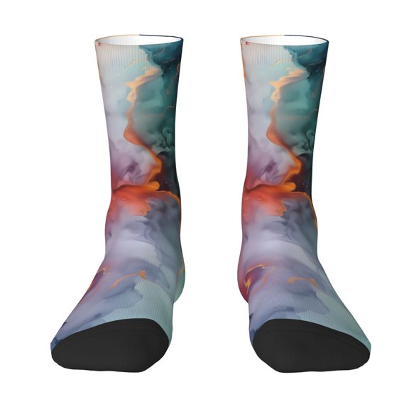 Uemuo Colorful Abstract Waves Pattern Women's Crew Socks, Soft Durable Breathable Moisture-Wicking with Odor Control Cotton socks