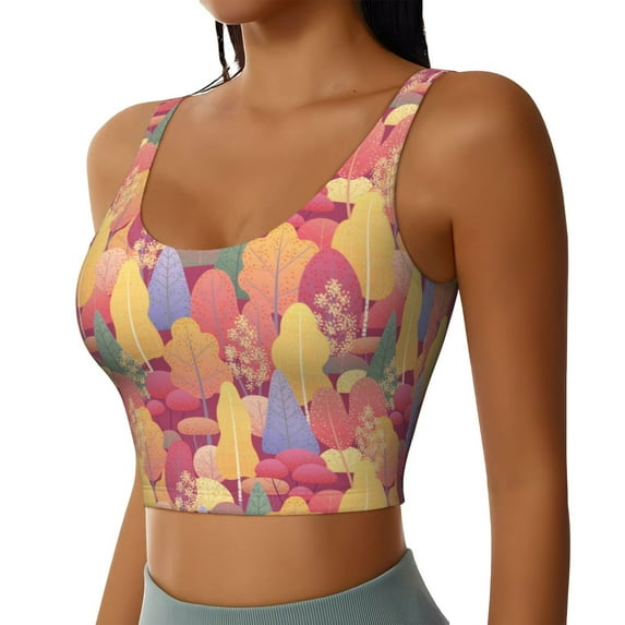 Uemuo Colorful Autumn Forest Trees Pattern Women's Sports Bra - High Impact Support, Breathable, and Comfortable Athletic Bra for Running, Yoga, and Workouts