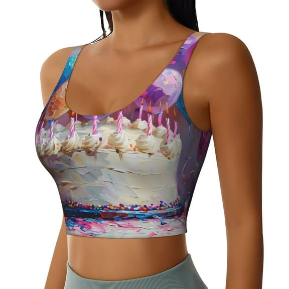 Uemuo Colorful Balloon Cake Celebration Pattern Women's Sports Bra - High Impact Support, Breathable, and Comfortable Athletic Bra for Running, Yoga, and Workouts