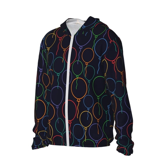 Uemuo Colorful Balloons Pattern Women's Full Zip UPF 50+ Sun Protection Hoodie Jacket Long Sleeve Sun Shirt Hiking Outdoor Performance with Pockets-Large