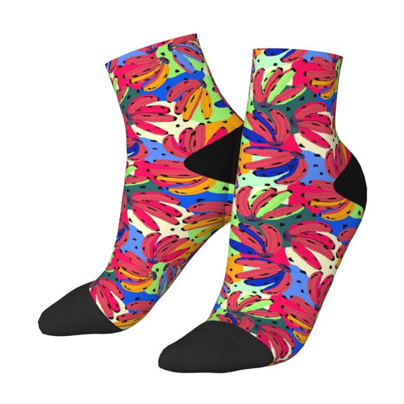 Uemuo Colorful Bananas Printed Crew Socks, Moisture-Wicking Socks, Athletic Socks for Men Breathable Cushion Socks Casual Sport Socks for Running Traveling