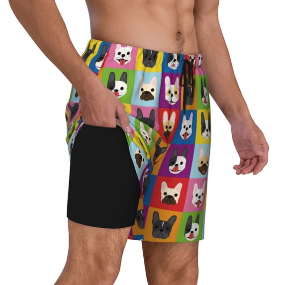 Uemuo Colorful Bulldog Pattern Mens Swim Trunks Quick Dry Board Shorts with Mesh Lining, Stretch Beach Shorts Quick Dry No-Chafing Board Shorts-Small