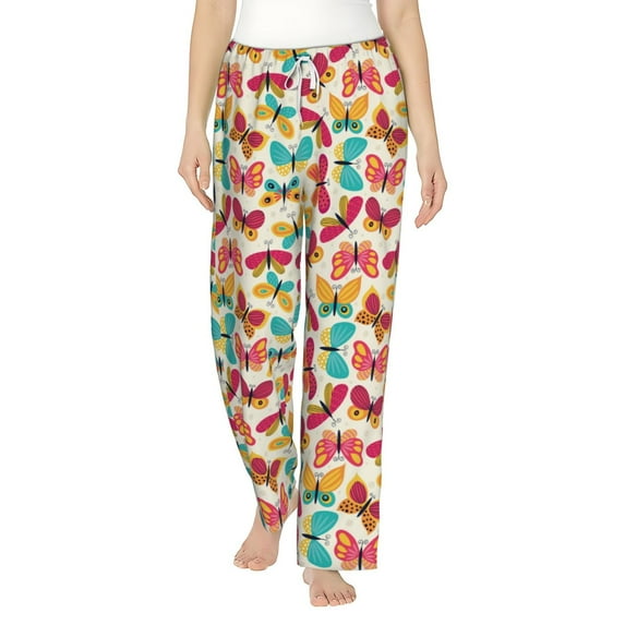 Uemuo Colorful Butterflies Pattern Women's Wide Leg Palazzo Lounge Pants with Pockets Light Weight Loose Comfy Casual Pajama Pants-Large