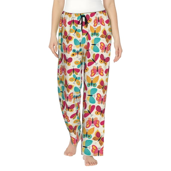 Uemuo Colorful Butterflies Pattern Women's Wide Leg Palazzo Lounge Pants with Pockets Light Weight Loose Comfy Casual Pajama Pants-Small