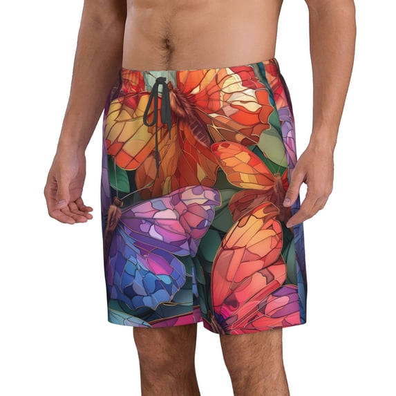 Uemuo Colorful Butterfly Cluster Pattern Men's Swim Trunks Hawaiian Beach Bathing Suit Swimsuits Beach Quick-Dry Shorts with Pockets-XX-Large