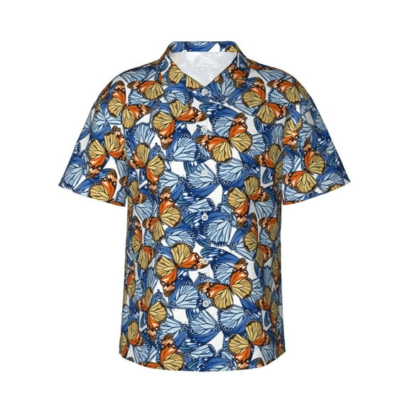 Uemuo Colorful Butterfly1 Printed Regular Fit Short Sleeve Casual Hawaiian Shirt for Men,Aloha shirt,Tropical shirt,Floral print shirt,Vacation Beach shirt-X-Large