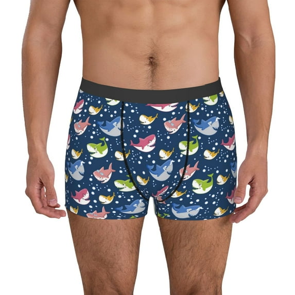 Uemuo Colorful Cartoon Shark Pattern Men's Boxer Briefs,Trunk Anti-Chafing,Comfortable, Durable, and Stylish Underwear-XX-Large