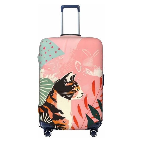 Uemuo Colorful Cat With Flowers Printed Washable Luggage Cover - Fashion Suitcase Protector Fits 18-32 Inch Luggage -Large
