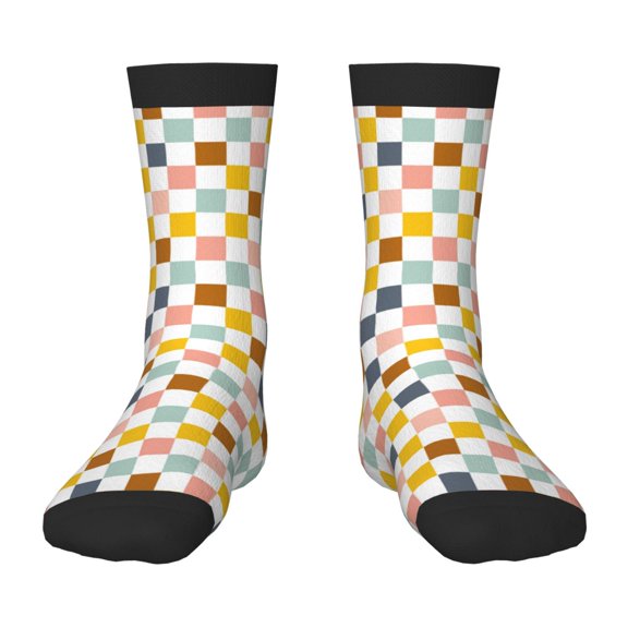 Uemuo Colorful Checkered 1 Printed Kids Boys Socks Seamless Crew Socks Crazy Funny Athletic Sport Socks for Children