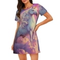 thumbnail image 1 of Uemuo Colorful Cloud White Horse Pattern Women’s Nightdress – Casual Sleep Shirt, Soft Relaxed Fit Short-Sleeved Cotton Sleepwear for Home, Bedtime, and Lounging, 1 of 6