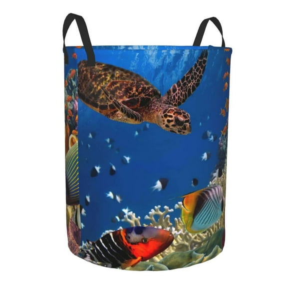 Uemuo Colorful Coral Reef Pattern Circular Laundry Hamper Basket with handles,Collapsible laundry basket,Large capacity laundry hamper,Laundry Organizer-Medium