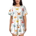 thumbnail image 1 of Uemuo Colorful Crabs Pattern Women's Short-Sleeved Pajama, Button-Front Loungewear, 2-Piece Summer Sleepwear, Elastic Drawstring Shorts-Medium, 1 of 7