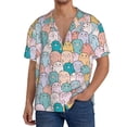 thumbnail image 1 of Uemuo Colorful Cute Pig Pattern Cotton Linen Short Sleeve Shirts,Casual Lightweight Button Down Shirts,Vacation Beach Summer Tops-Small, 1 of 7